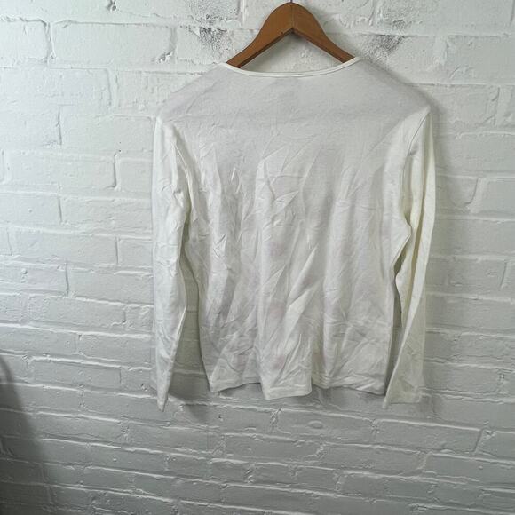 Talbots Women's Round Neck Pullover Sweater Long Sleeve White Pink Size Small - Picture 2 of 5